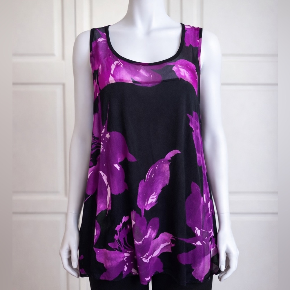 INC International Concepts Black and Purple Floral Tank Top